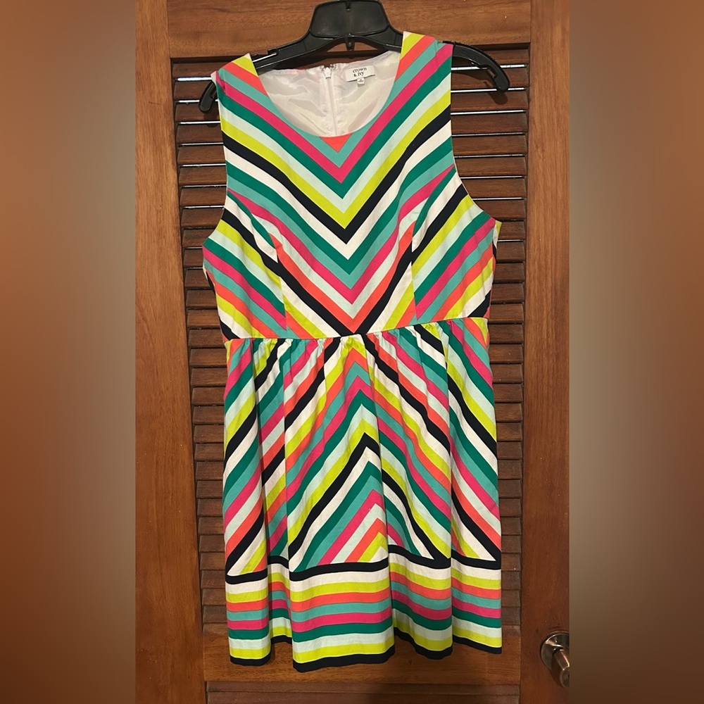 CROWN & IVY Multicolor Pastel Striped Spring / Summer Sleeveless Dress Size 16